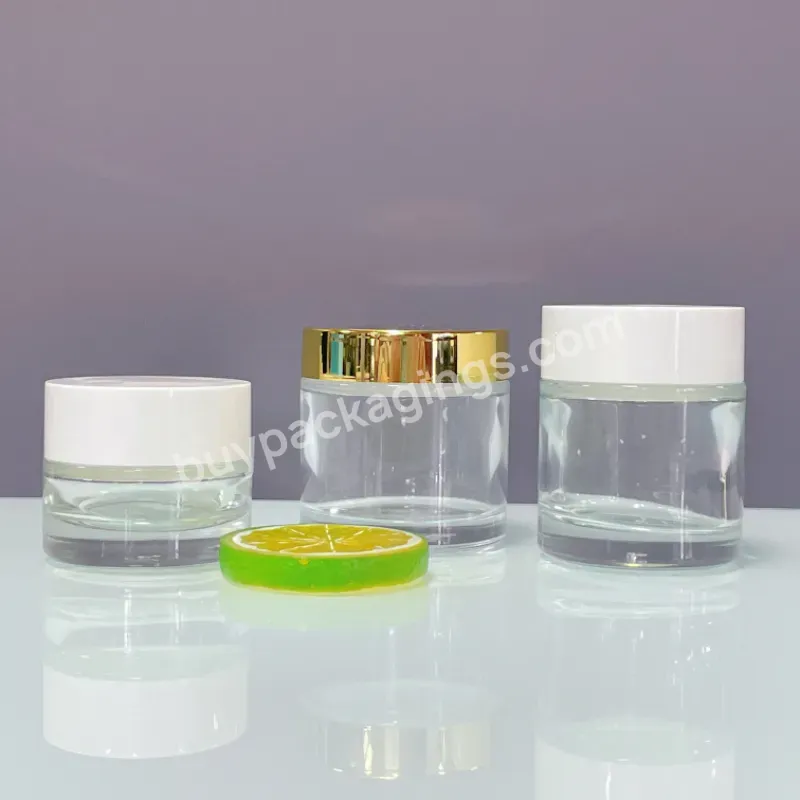 Wholesale 30 50 80 G Empty Clear Round Container Face Lotion Cream Transparent Glass Cosmetic Jars With Plastic Lids