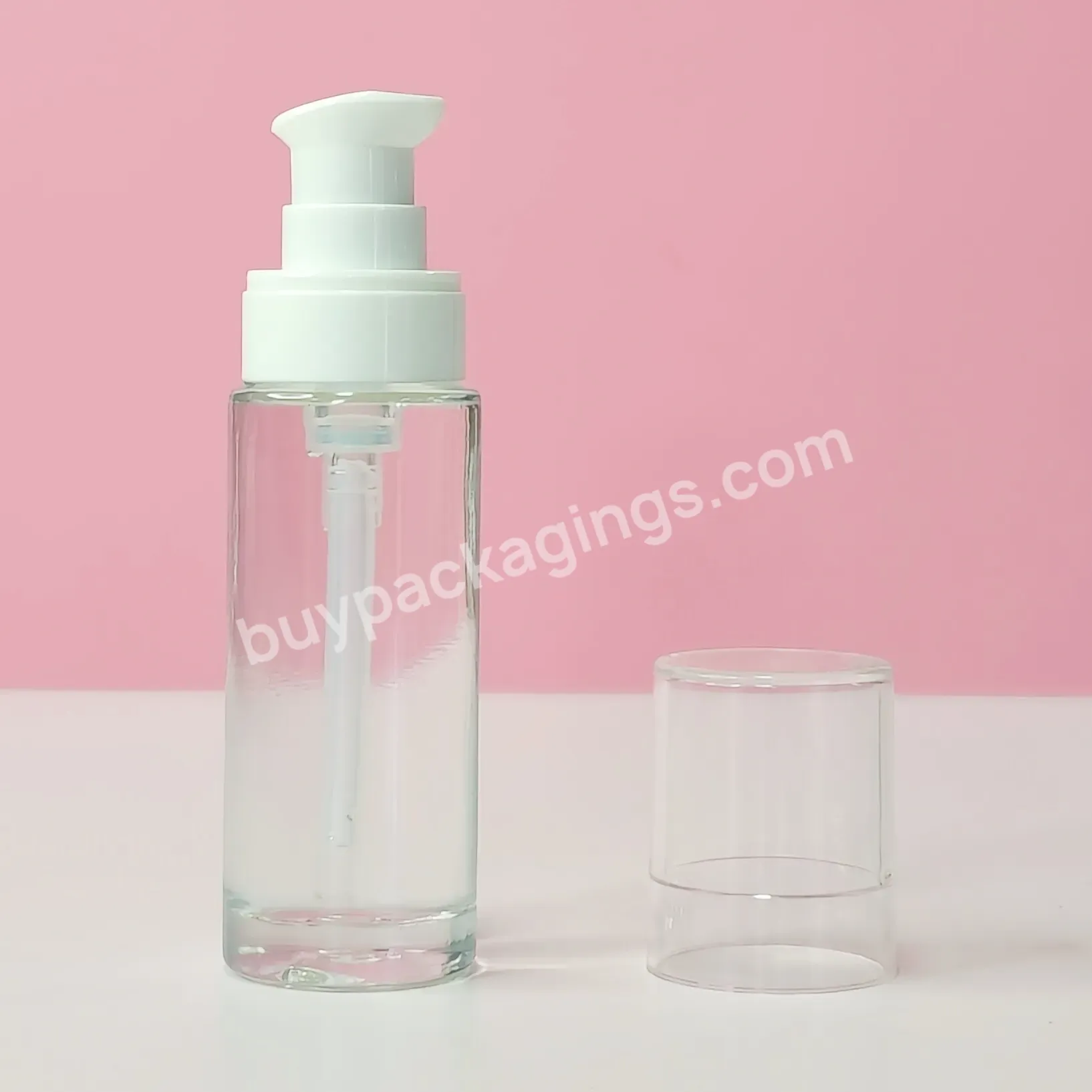 Wholesale 30ml 1oz Pump Flat Shoulder Glass Round Bottle Empty Frosted Cosmetic Packaging Liquid Foundation Bottle