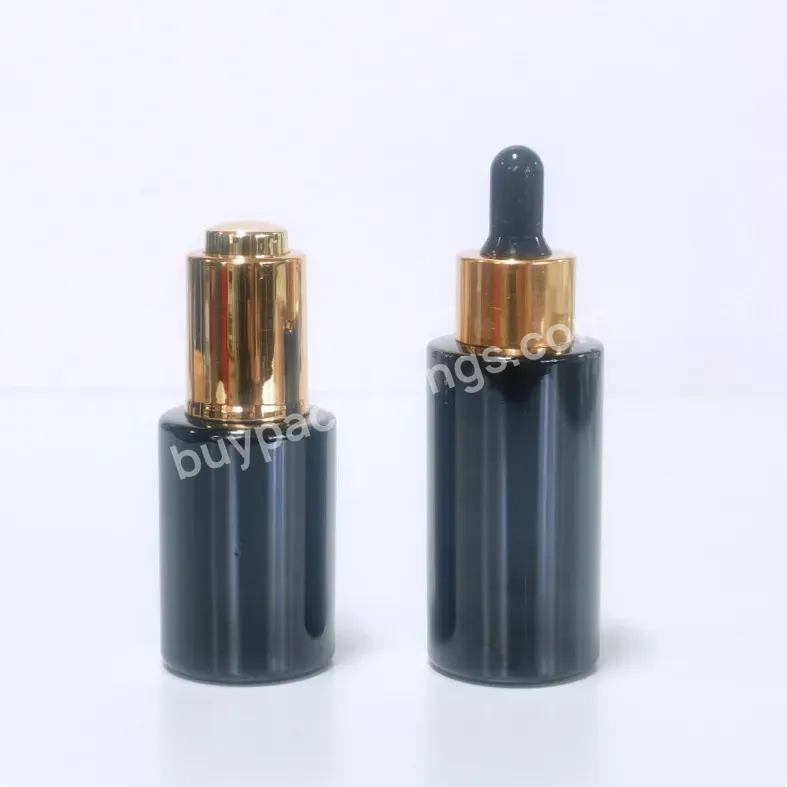 Wholesale 30ml 40ml 1oz Black Color Flat Shoulder Cosmetic Perfume Essential Oil Glass Dropper Bottle