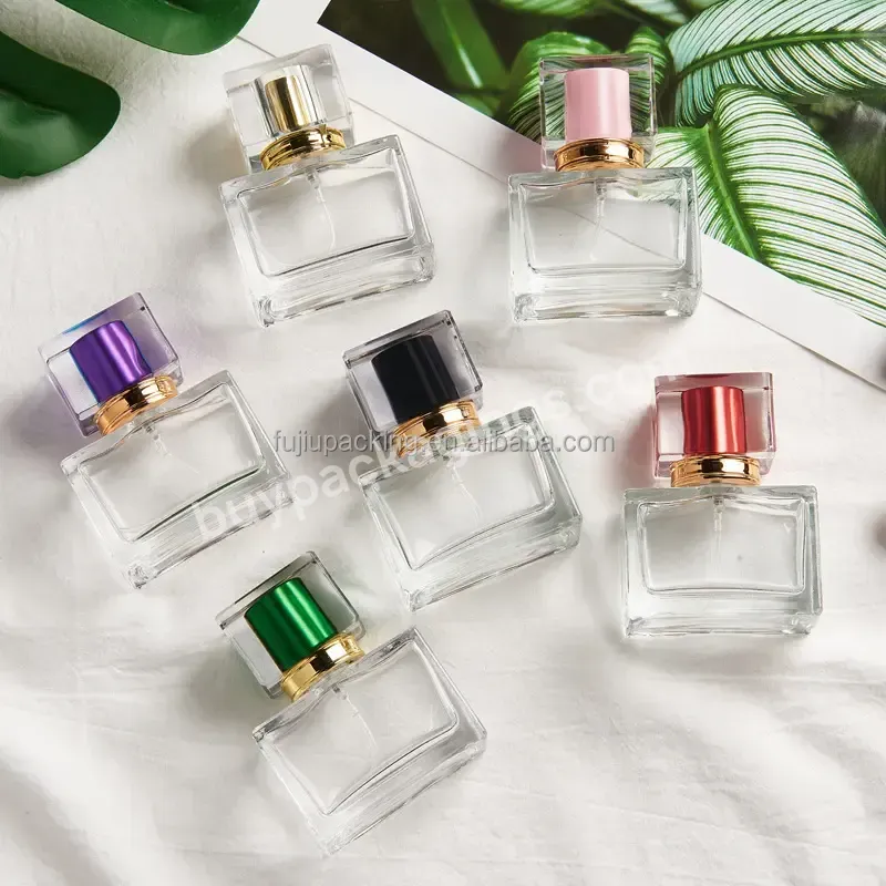 Wholesale 30ml 50ml Clear Glass Perfume Bottle Square Refillable Fragrance Spray Bottle