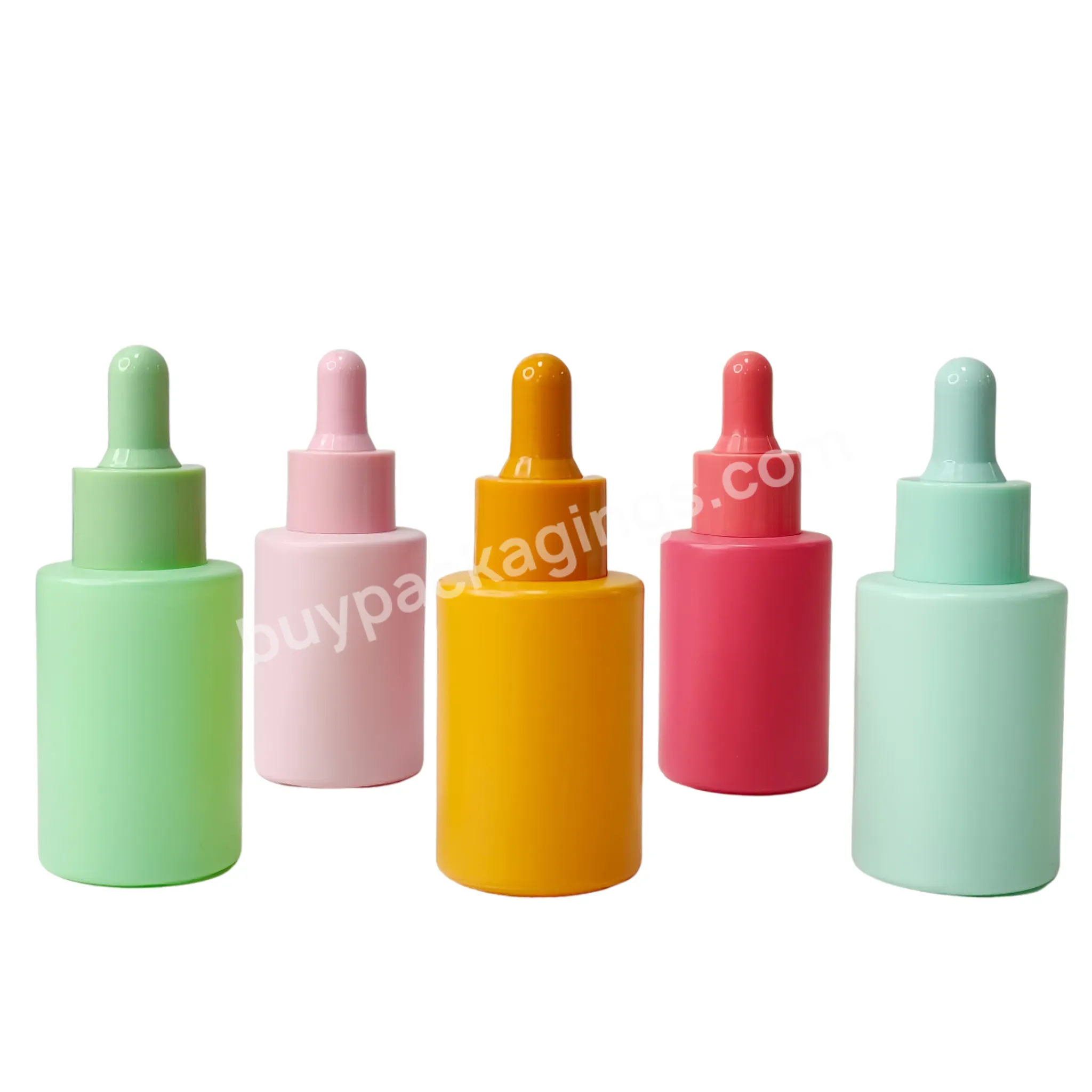 Wholesale 30ml 50ml Macaron Cosmetic Packaging Eye Cream Essential Oil Serum Flat Shoulder Empty Glass Dropper Bottles