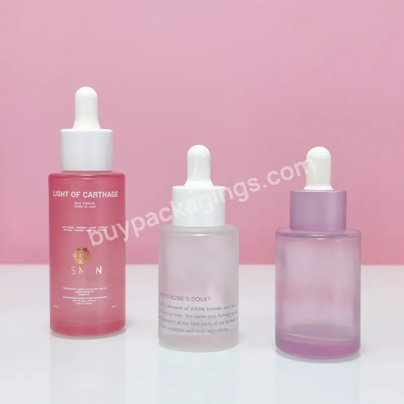 Wholesale 30ml Frosted Colored Round Glass Dropper Bottle Essence Bottles With White Dropper Bottles