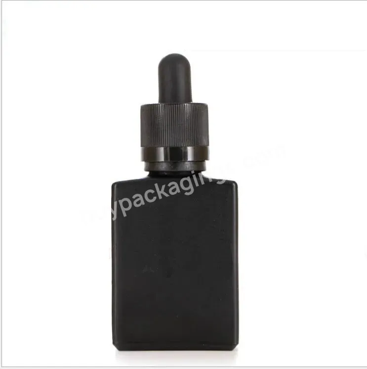 Wholesale 30ml Matt Black Rectangle Glass Serum Essential Oil Perfume Toner Dropper Bottle With Black Childproof Dropper