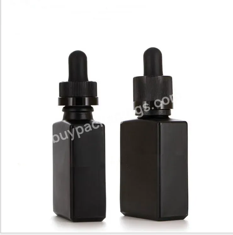 Wholesale 30ml Matt Black Rectangle Glass Serum Essential Oil Perfume Toner Dropper Bottle With Black Childproof Dropper