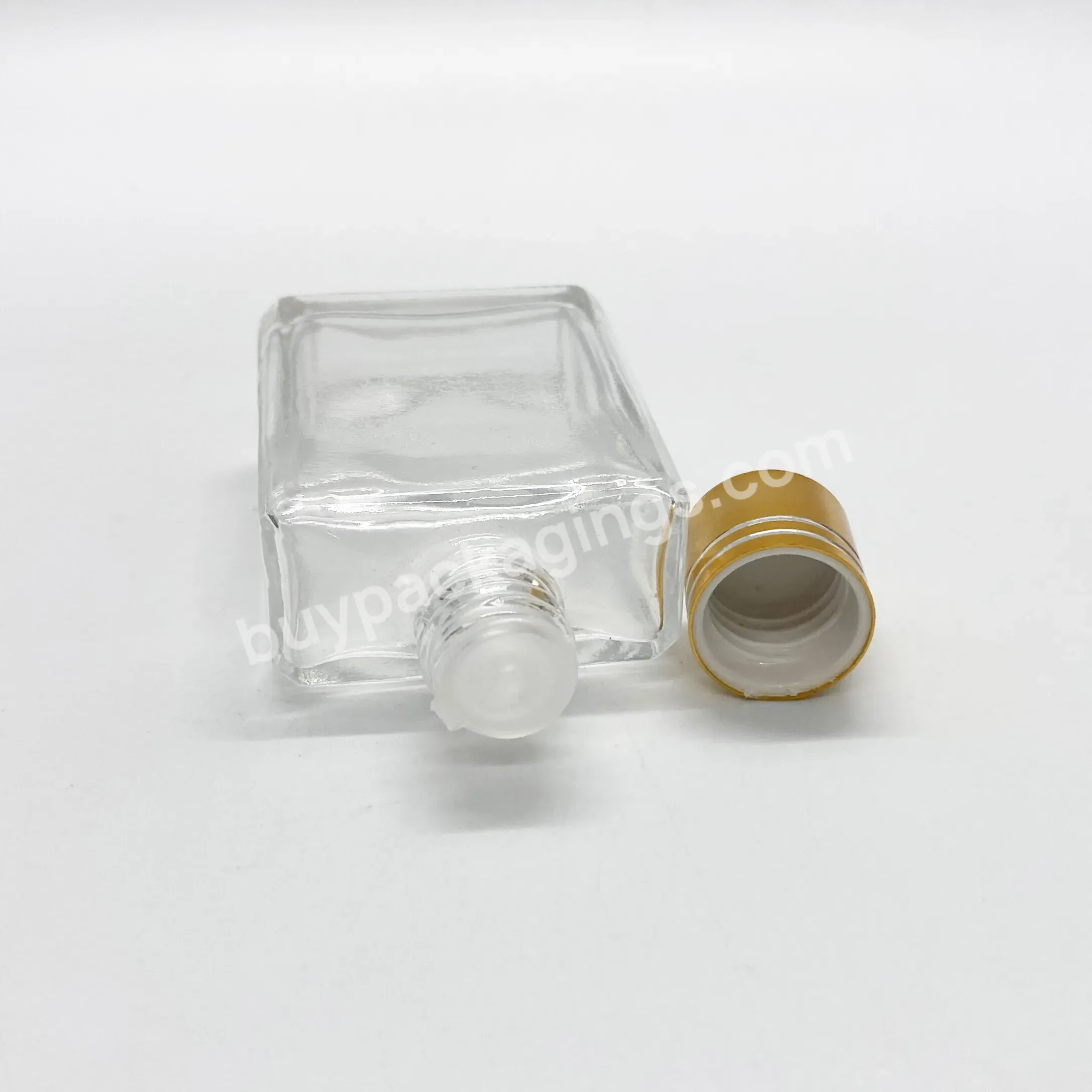 Wholesale 30ml Rectangle Glass Serum Essential Oil Perfume Toner Bottle With Gold Aluminum Screw Cap