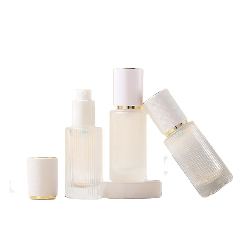 Wholesale 30ml Transparent Frosted Cosmetic Bottle High Quality Glass Material Cylinder Bottle Foundation Liquid Bottle