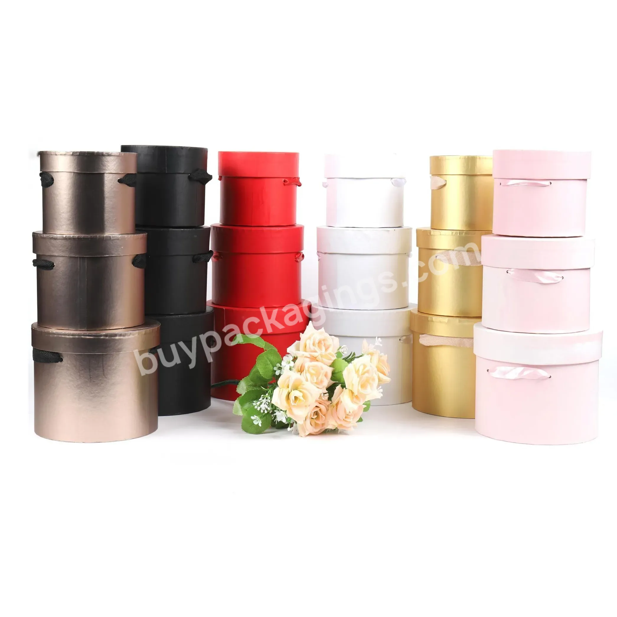Wholesale 3pcs/set Round Shaped Flower Gift Box Gift Paper Holding Barrels With Polyester Ribbon