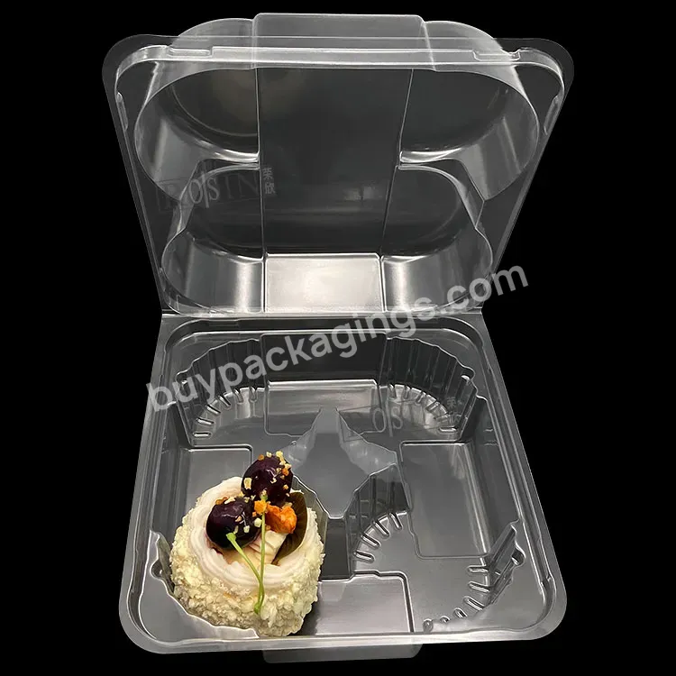 Wholesale 4 Count Hinge Clam Shell Transparent Cupcake Container Plastic Small Square Clear Plastic Cake Box Dessert With Lid