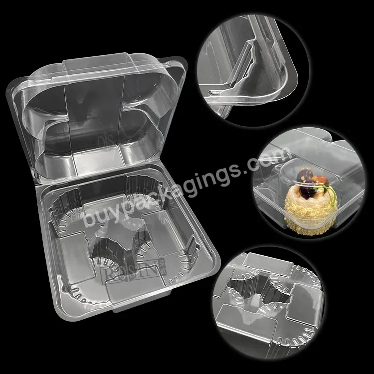 Wholesale 4 Count Hinge Clam Shell Transparent Cupcake Container Plastic Small Square Clear Plastic Cake Box Dessert With Lid