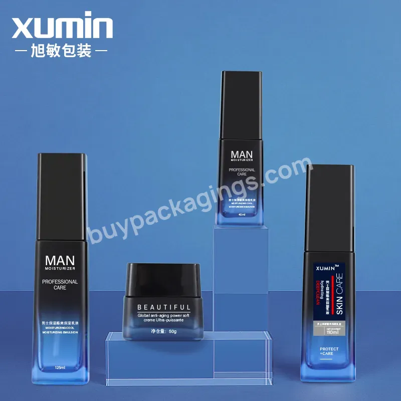 Wholesale 50g 40ml 110ml 125ml Cosmetic Glass Bottle Sets Glass Jar For Blue Skincare Face Cream Lotion Bottle