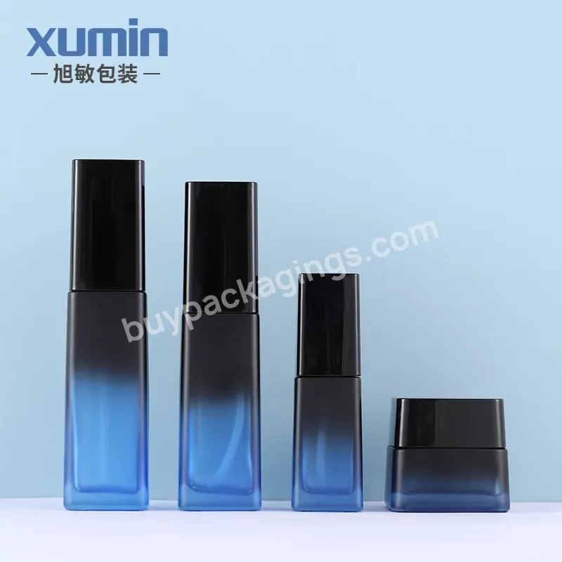 Wholesale 50g 40ml 110ml 125ml Cosmetic Glass Bottle Sets Glass Jar For Blue Skincare Face Cream Lotion Bottle