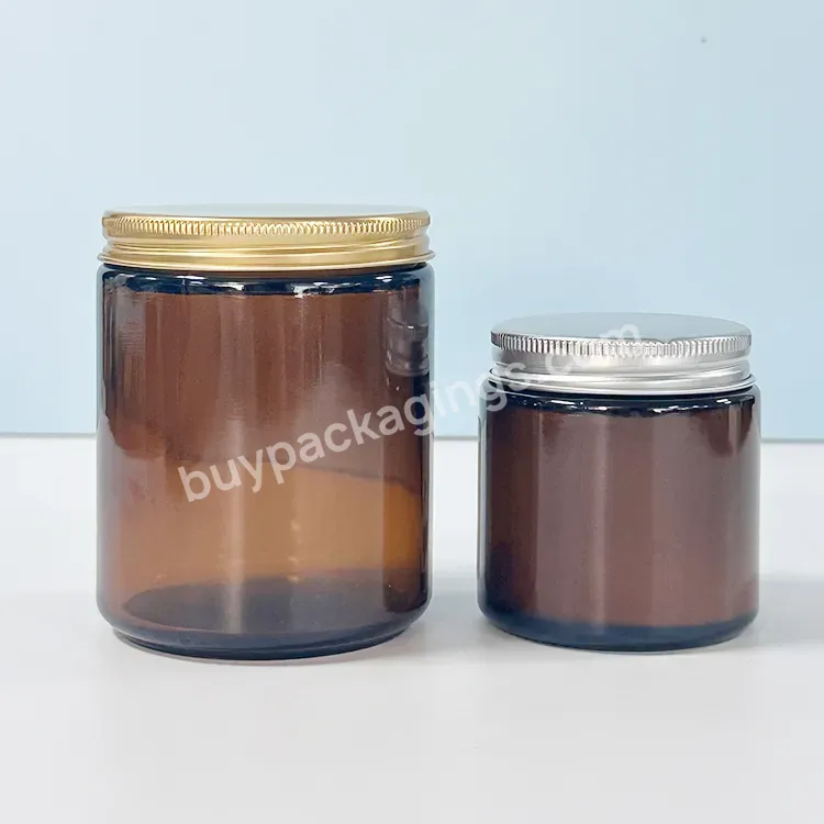 Wholesale 50g 60g 100g 120g Amber Glass Candle Jar With Metal Gold Silver Lid