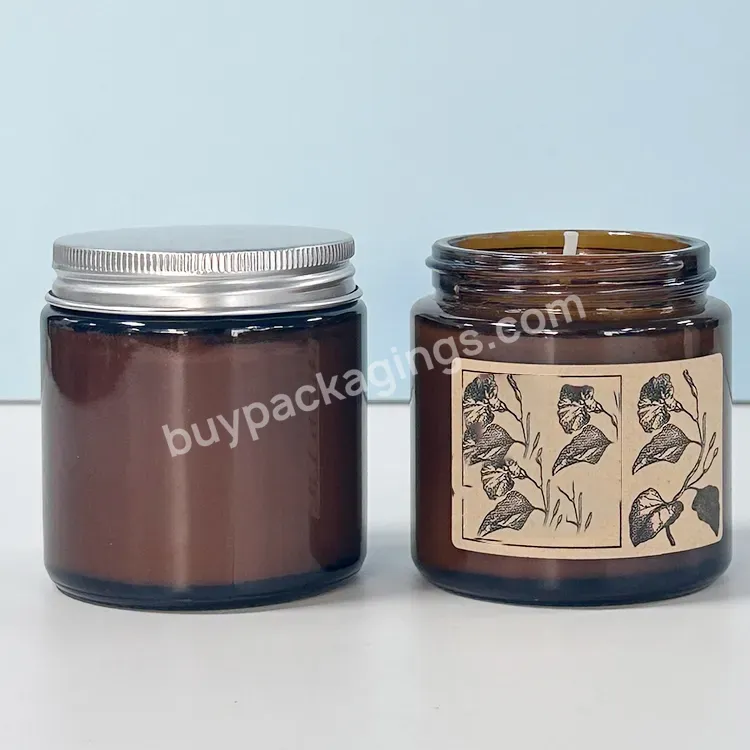 Wholesale 50g 60g 100g 120g Amber Glass Candle Jar With Metal Gold Silver Lid