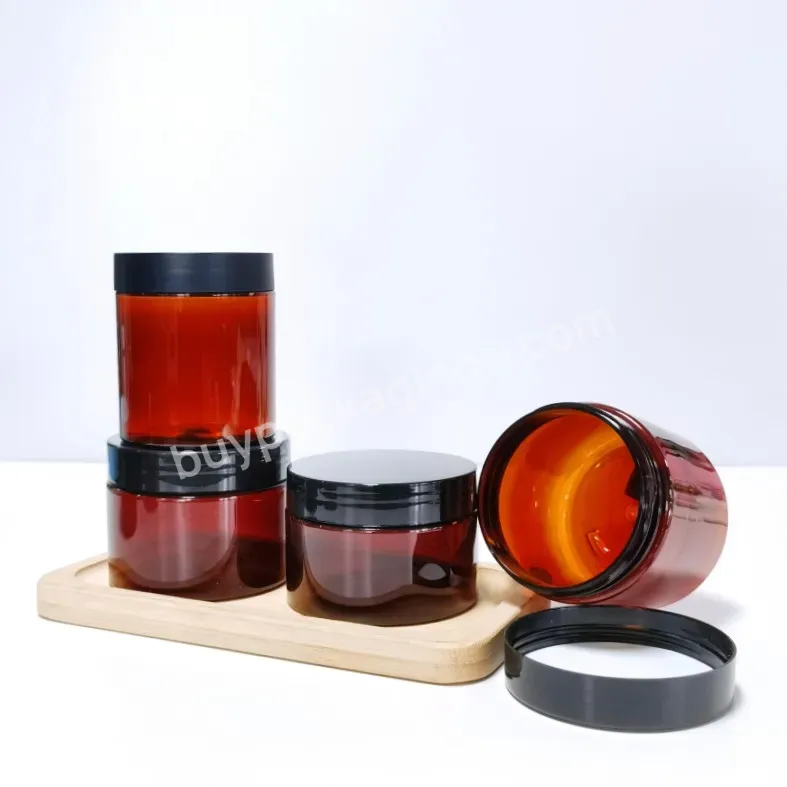 Wholesale 50ml 80ml 100ml 120ml 150ml 200ml 250ml Pet Clear Amber Cream Jars Scrub Container With Black Lids