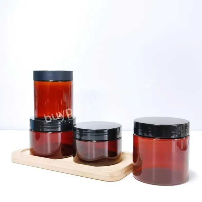 Wholesale 50ml 80ml 100ml 120ml 150ml 200ml 250ml Pet Clear Amber Cream Jars Scrub Container With Black Lids - Buy Plastic Jar,Cosmetic Storage Jar,Amber Plastic Jars With Black Lid.