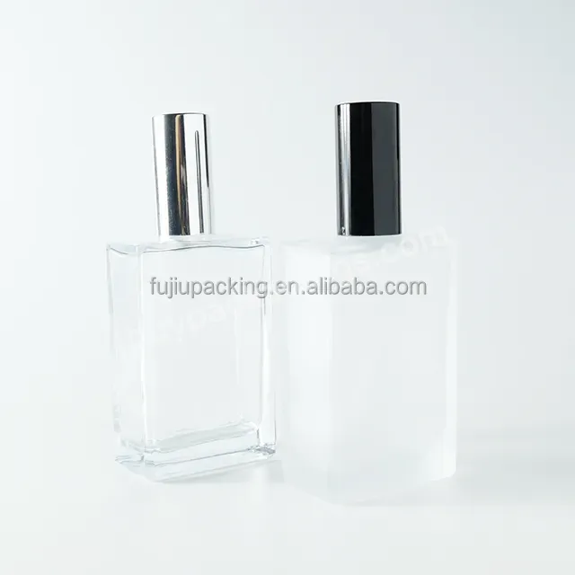 Wholesale 50ml Flat Rectangle Shape Frosted Spray Cap Empty Refill Travel Perfume Clear Glass Bottles With Packing