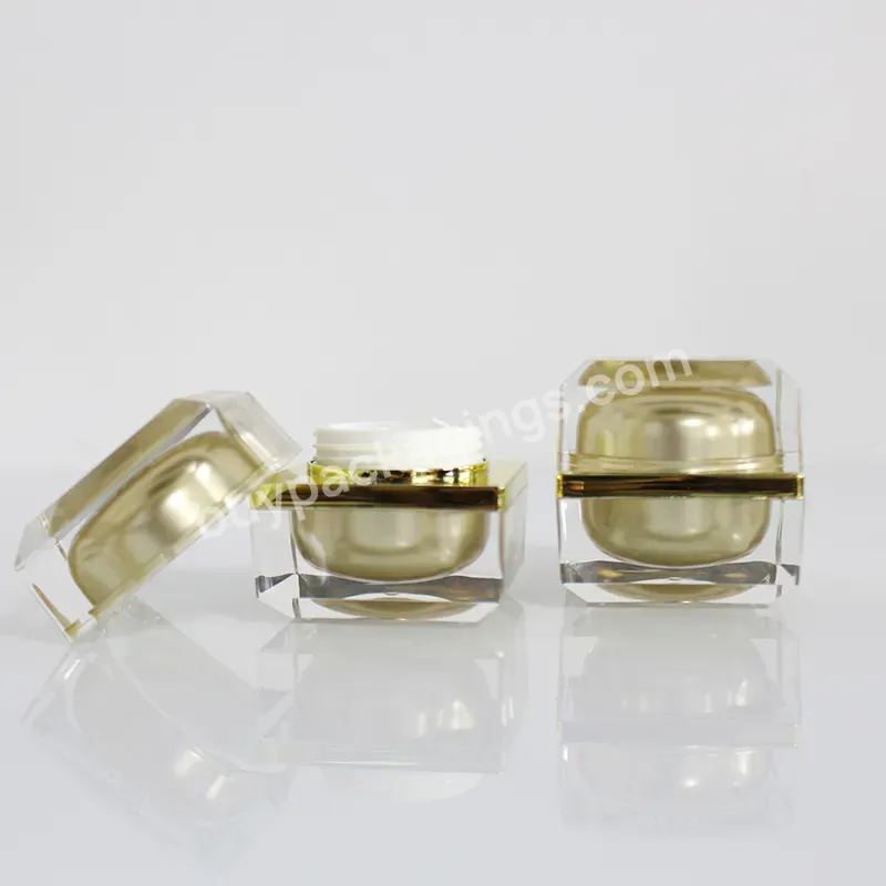 Wholesale 5g 15g 30g 50g Gold Packaging Container Empty Square Shape Acrylic Cosmetic Face Cream Jar