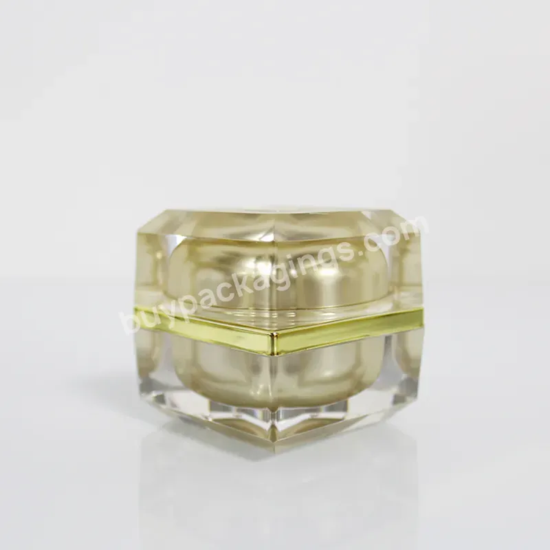 Wholesale 5g 15g 30g 50g Gold Packaging Container Empty Square Shape Acrylic Cosmetic Face Cream Jar