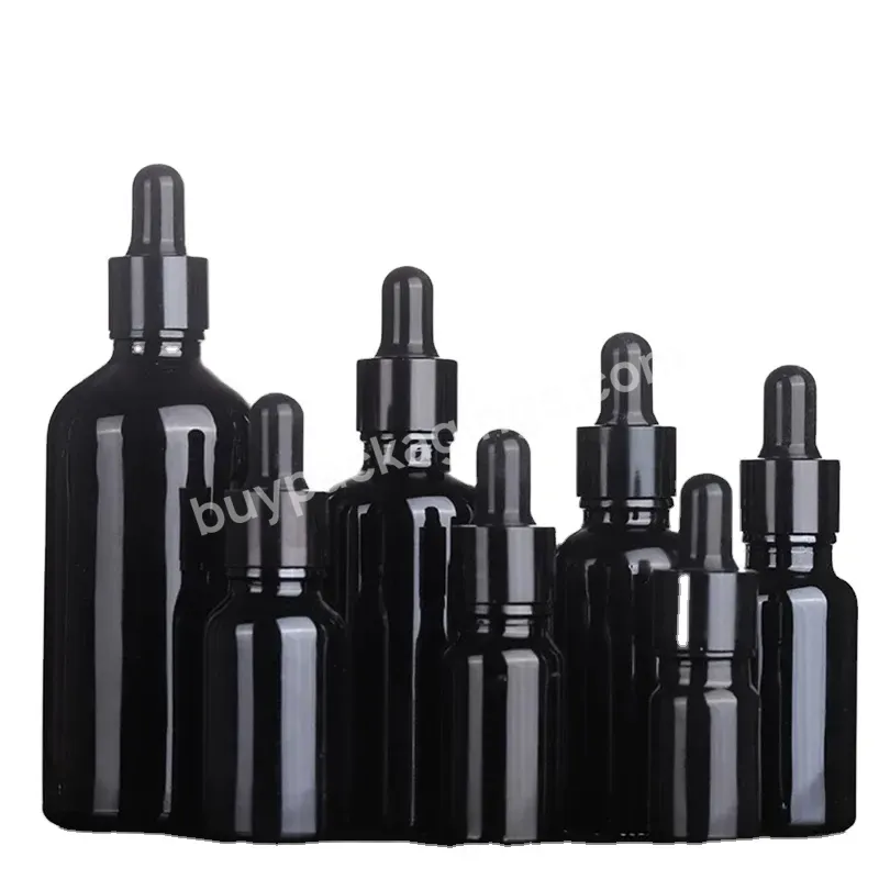 Wholesale 5ml 10ml 15ml 20ml 30ml 50ml 100ml Black Orginal Black Glass Essential Oil Dropper Bottle With Black Aluminum Dropper