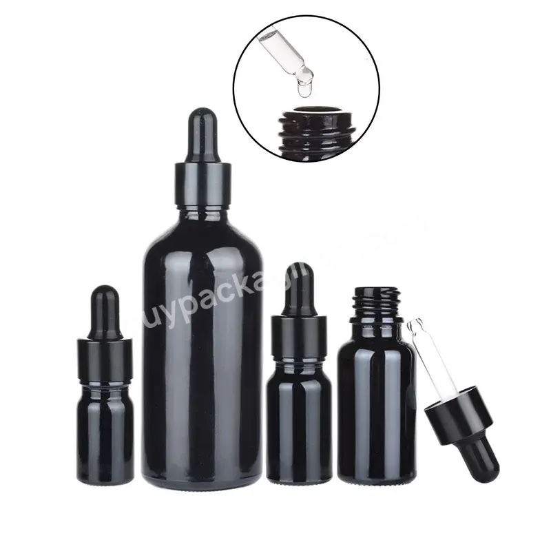 Wholesale 5ml 10ml 15ml 20ml 30ml 50ml 100ml Black Orginal Black Glass Essential Oil Dropper Bottle With Black Aluminum Dropper