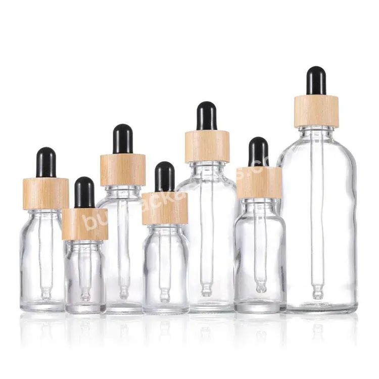 Wholesale 5ml 10ml 15ml 20ml 30ml 50ml 100ml Clear Empty Perfume Glass Dropper Bottle With Bamboo Cap