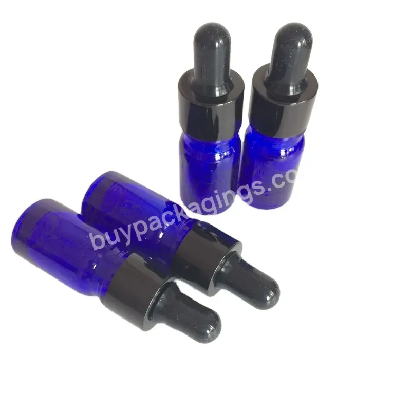 Wholesale 5ml Cobalt Blue Glass Essential Oil Dropper Bottle With Black Smooth Aluminum Dropper