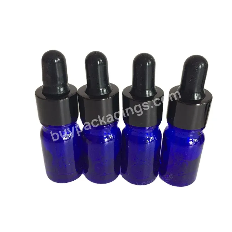 Wholesale 5ml Cobalt Blue Glass Essential Oil Dropper Bottle With Black Smooth Aluminum Dropper