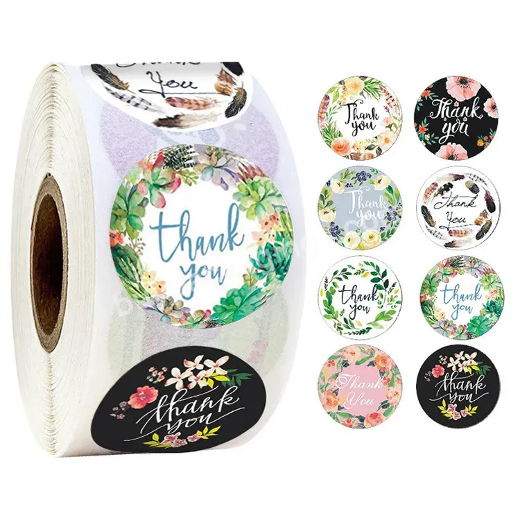 Wholesale Adhesive Round Labels Hot Gold Foil Flower Custom Vinyl Roll Thank You Sticker