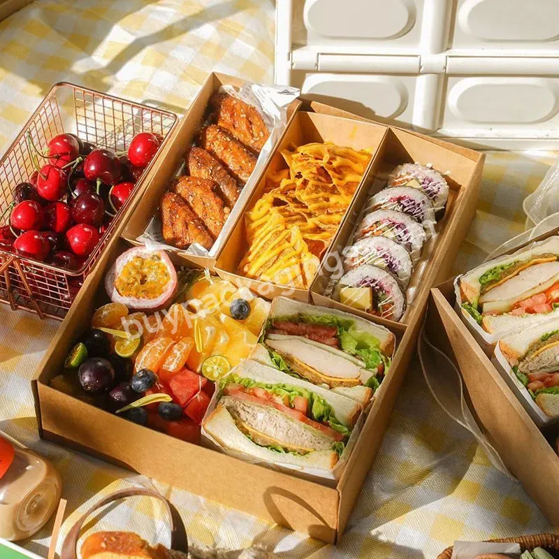 Wholesale Afternoon Tea Picnic Spring Outing Camping Packing Lunch Box Dessert Cake Box Light Food Kraft Paper Box