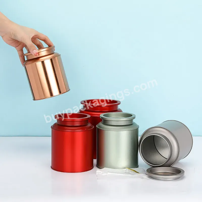 Wholesale Airtight Customized Cylindrical Airproof Metal Tin Coffee Tea Box Round Black Tea Tin Can With Plug In Lid