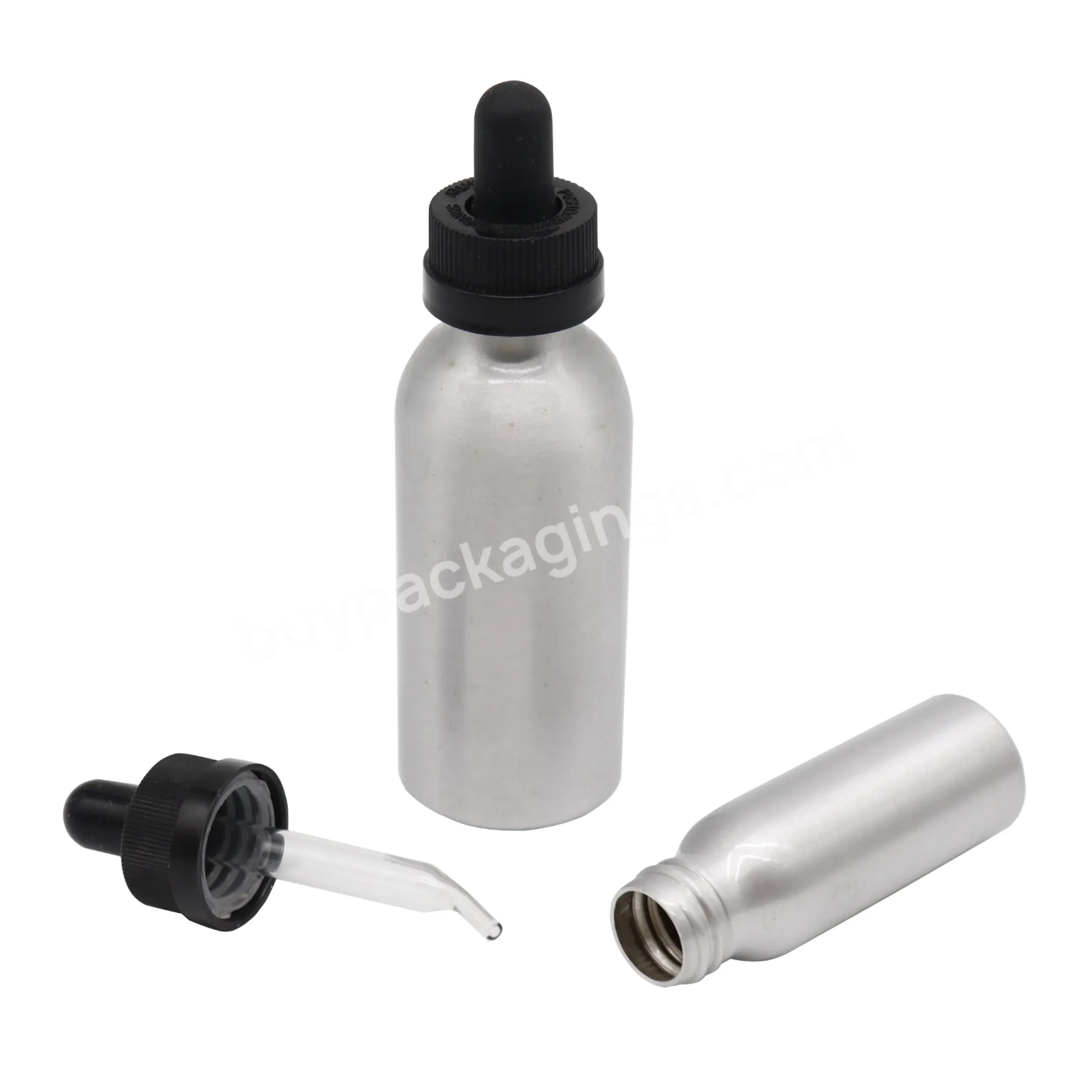 Wholesale Aluminum Cosmetic Essential Oil Bottle With Cr Glass Dropper 60ml 120ml