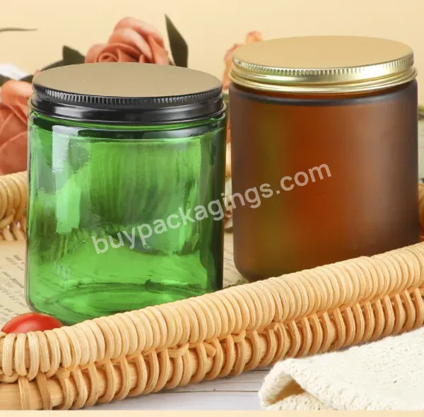 Wholesale Apothecary 4oz 8oz Amber Empty Luxury Glass Candle Jar Vessels With Metal Lid For Candle Making