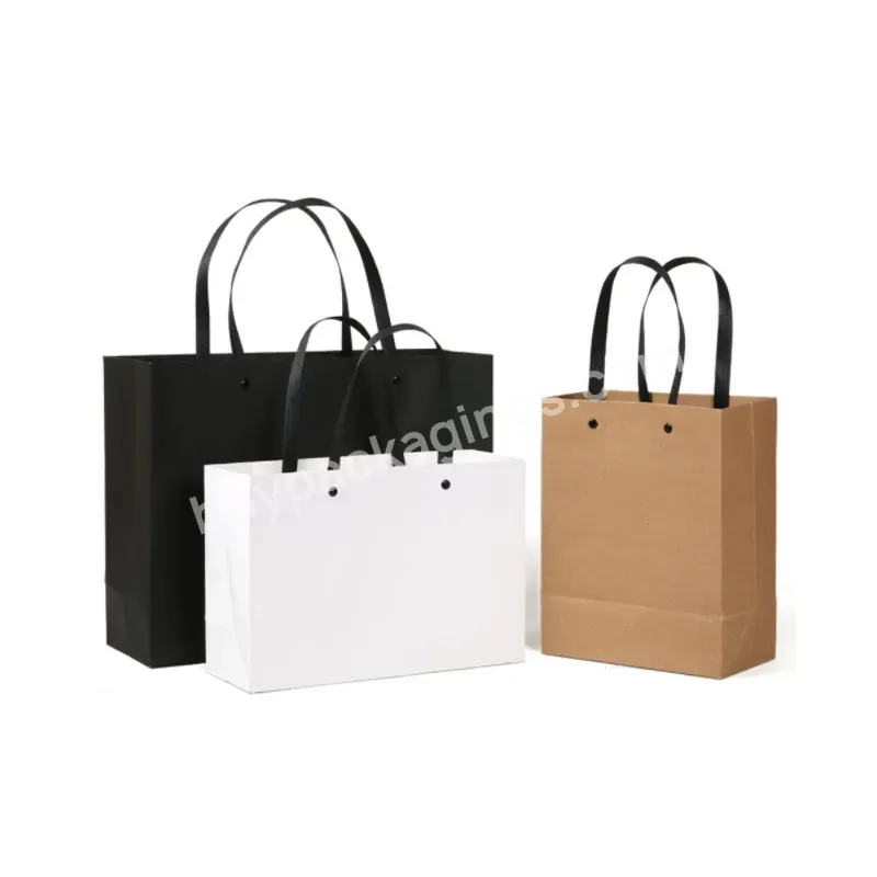 Wholesale Apparel White Black Colored Kraft Paper Shopping Bag With Plastic Handle