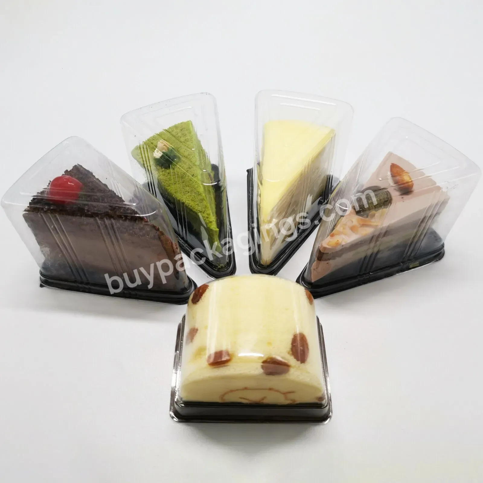 Wholesale Best Price Pet Triangle Black Transparent Cake Box Clear Cake Slice Containers