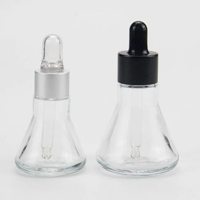 Wholesale Best Quality 30ml Transparent Various Cover Glass Material Conical Bottle Essential Oil Bottle With Dropper