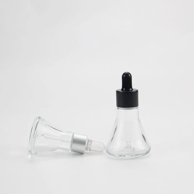 Wholesale Best Quality 30ml Transparent Various Cover Glass Material Conical Bottle Essential Oil Bottle With Dropper