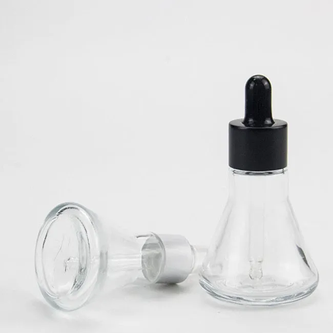 Wholesale Best Quality Cheap Price Transparent Various Cover Glass Material Conical Bottle Essential Oil Bottle With Dropper