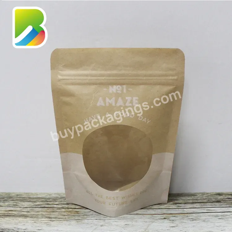 Wholesale Biodegradable Zipper Brown Kraft Paper Bags Tea/food Packaging Stand Up Paper Ziplock Bag