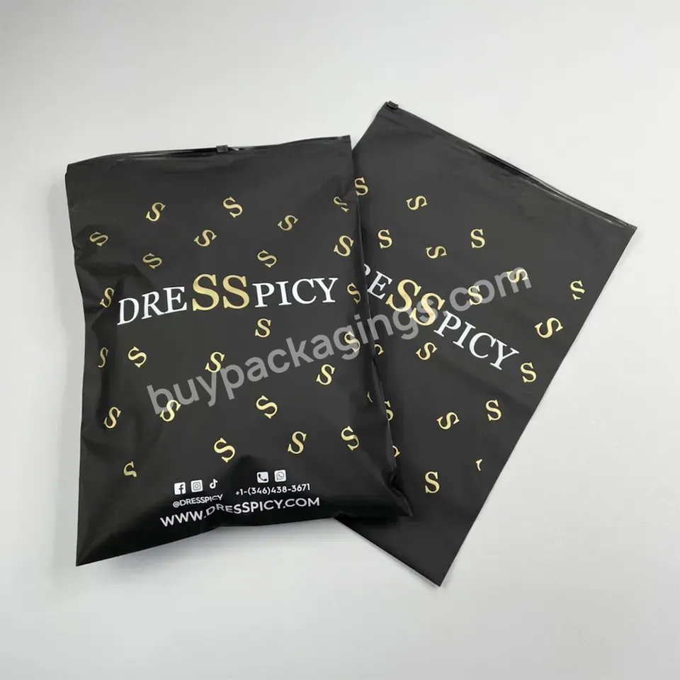 Wholesale Boutique High Quality Transverse Zipper Lock Bag Custom Logo Clothing Black Zipper Bag For Clothing Packaging