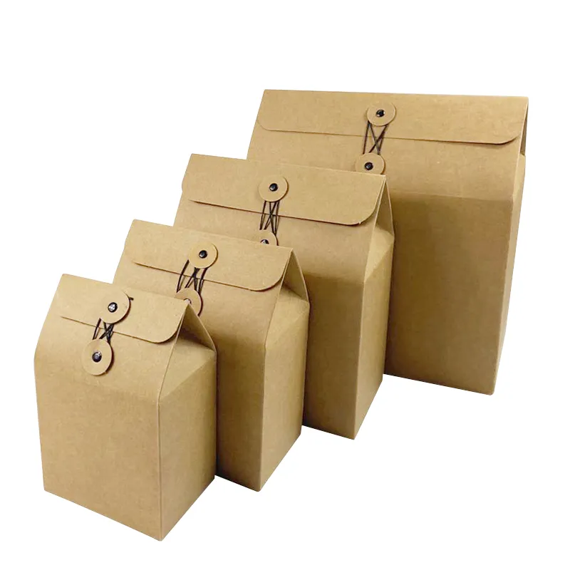 Wholesale brown kraft paper box pouch coffee food packaging grain rice tea nuts gift boxes with rope close