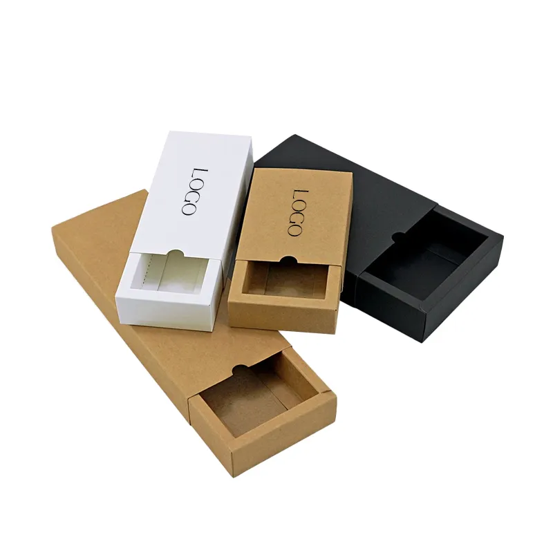wholesale Brown Kraft Paper Drawer Box Flat White Card Box slide out box packaging Underwear Socks