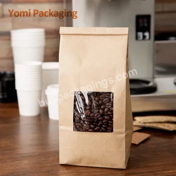 Wholesale Bulk Biodegradable Flat Bottom Brown Kraft Paper Coffee Bags With Windows