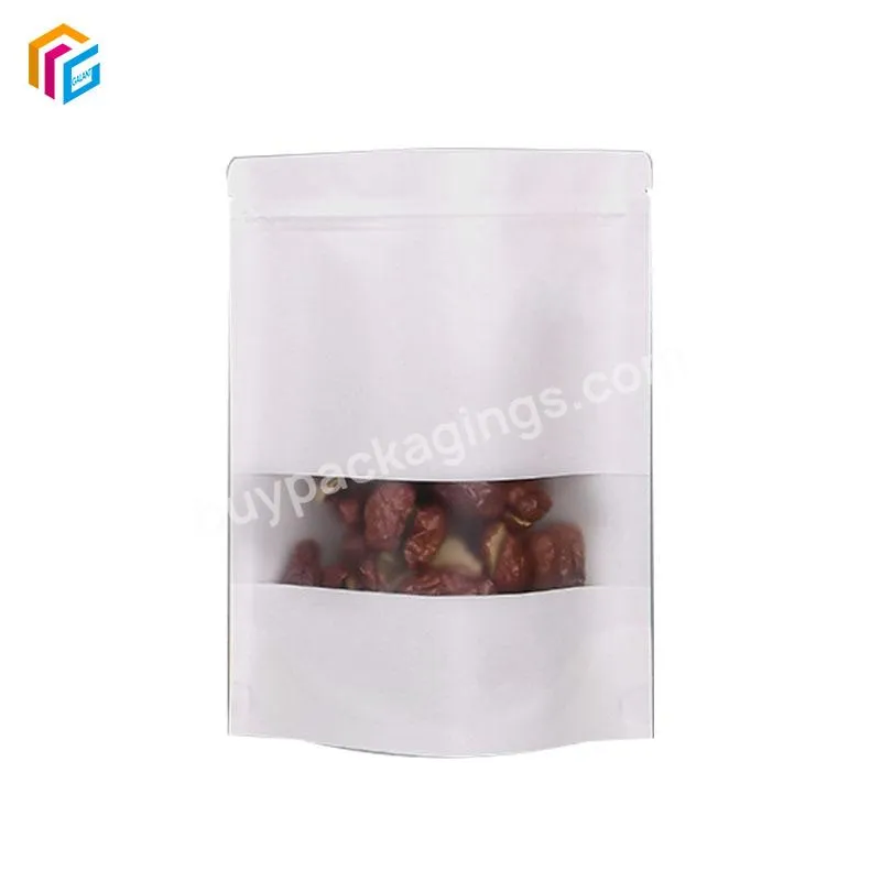 Wholesale Cheap Custom Printed Doypack White Kraft Paper Pouch Stand Up Ziplock Bag With Window