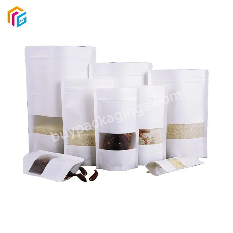 Wholesale Cheap Custom Printed Doypack White Kraft Paper Pouch Stand Up Ziplock Bag With Window