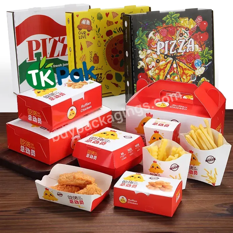 Wholesale Cheap Food Grade Custom Logo 9 11 12 14 18 Inch 33 35 Cm Black Kraft Corrugated Pizza Burger Fries Box Fried Chicken