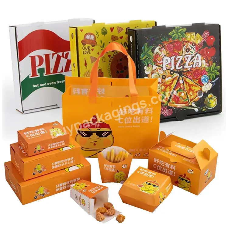 Wholesale Cheap Food Grade Custom Logo 9 11 12 14 18 Inch 33 35 Cm Black Kraft Corrugated Pizza Burger Fries Box Fried Chicken