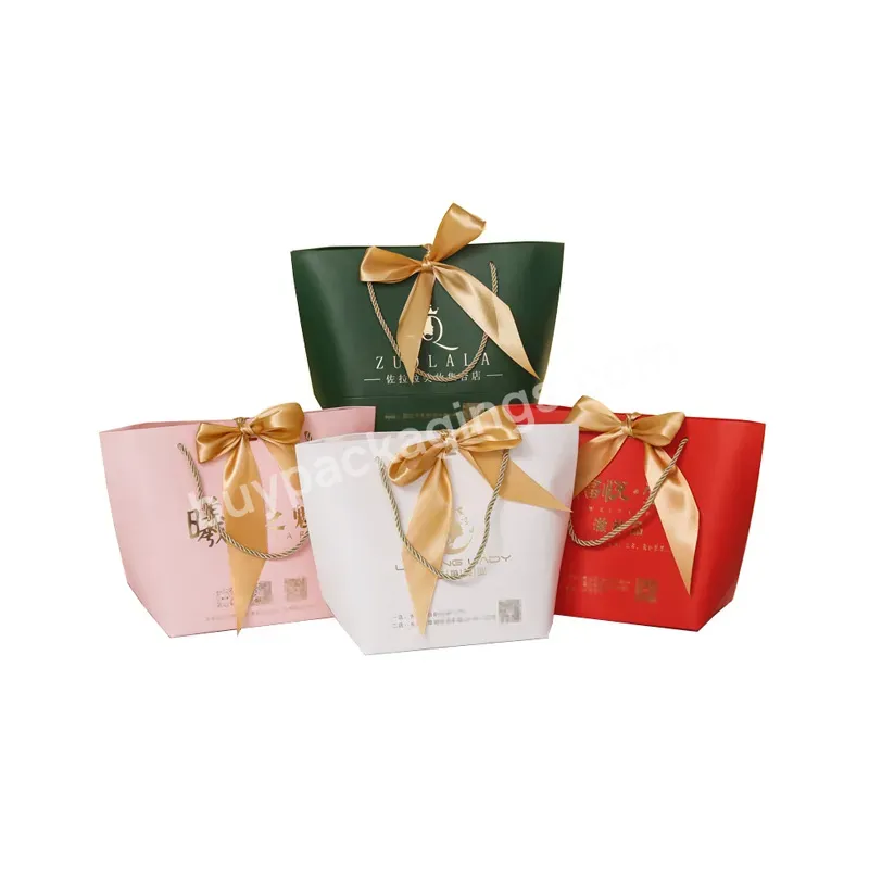 Wholesale Cheap Luxury Boutique Jewelry Shopping Packaging Custom Printed Little Pink Ribbon Souvenir Wedding Gift Paper Bags