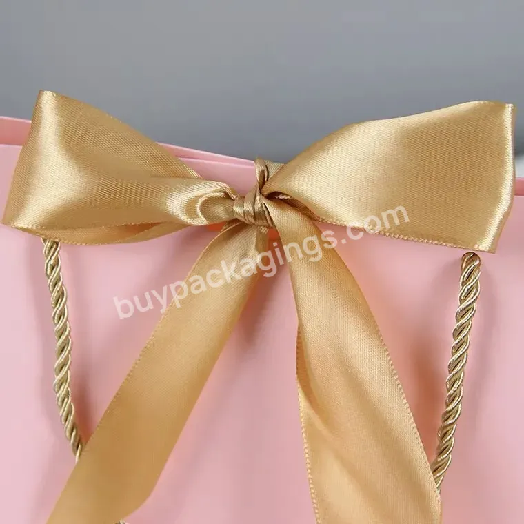 Wholesale Cheap Luxury Boutique Jewelry Shopping Packaging Custom Printed Little Pink Ribbon Souvenir Wedding Gift Paper Bags