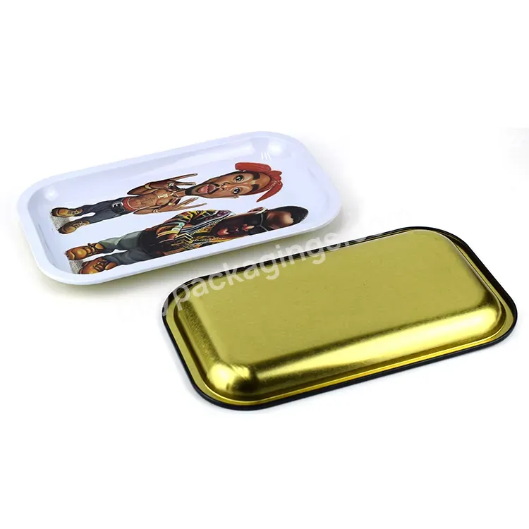 Wholesale Cheap Price Rectangle Metal Tray Moq Tin Rolling Tray Popular Design Custom Logo Print Tin Tray Rolling