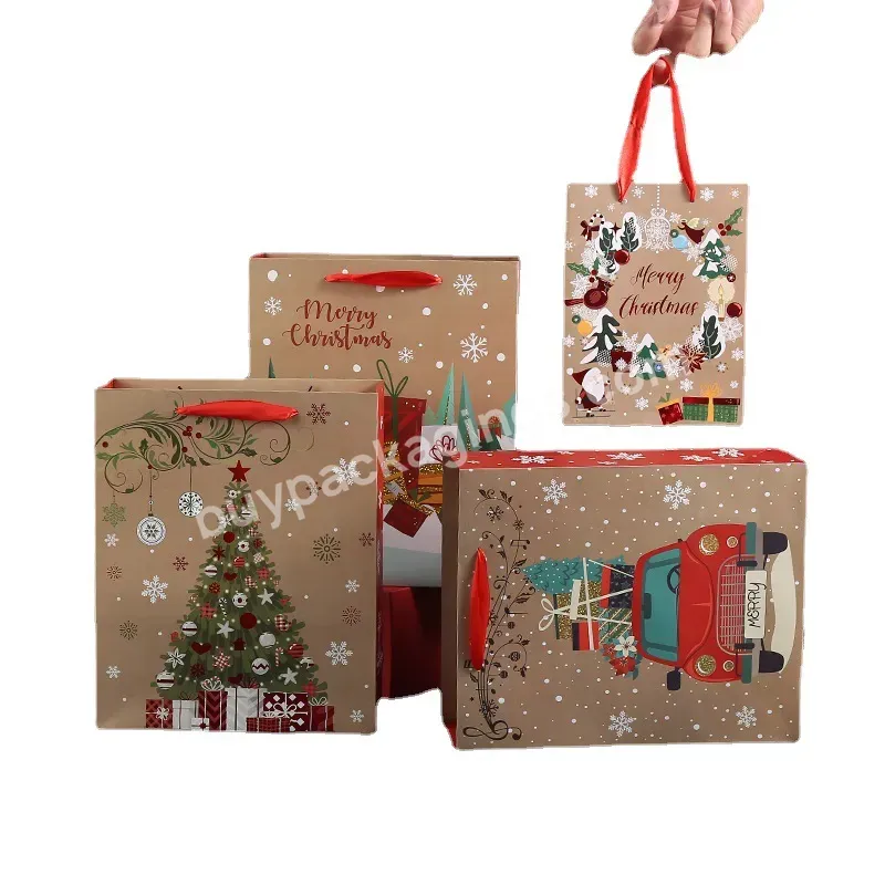 Wholesale Christmas Kraft Paper Gift Bag For Xmas Decorative Party Brown Paper Bags Bolsa De Navidad